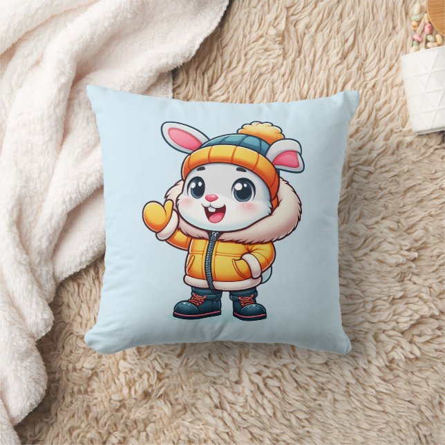 Cute rabbit in winter throw pillow (Blanket)