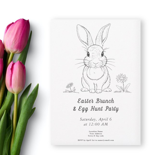 Cute Rabbit Line Art - Invitation à la chasse aux  (Cute Rabbit Line Art - Easter Egg Hunt Invitation)