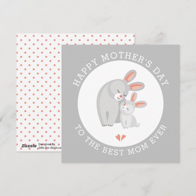 Cute rabbit mother and bunny baby grey Mothers Day Holiday Card (Front/Back)