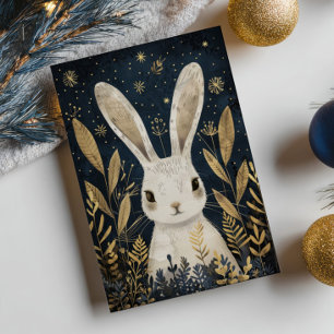 Cute Rabbit Nordic Woodland Merry Christmas Photo Holiday Card