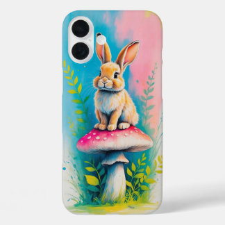 Cute Rabbit on Mushroom Colorful Animal  iPhone 16 Plus Case