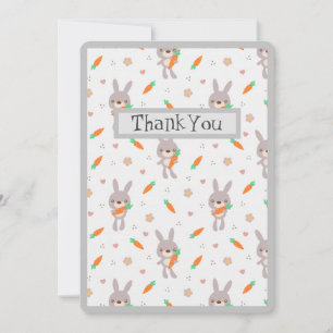 Cute Rabbit Orange Grey Boy Girl Thank You Card