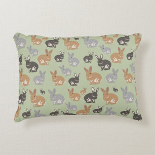 Cute Rabbit Pattern Neutral Colours Accent Pillow
