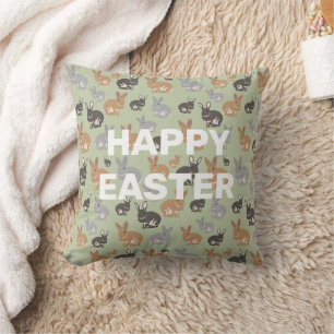 Cute Rabbit Pattern Neutral Colours Happy Easter Throw Pillow