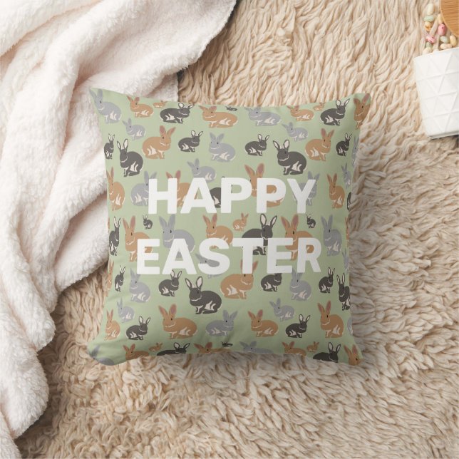 Cute Rabbit Pattern Neutral Colours Happy Easter Throw Pillow (Blanket)