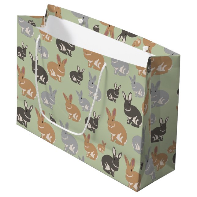 Cute Rabbit Pattern Neutral Colours Large Gift Bag (Front Angled)