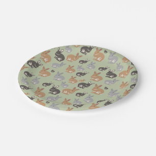 Cute Rabbit Pattern Neutral Colours  Paper Plate