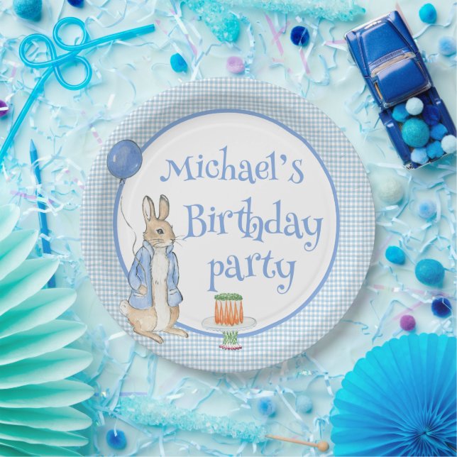 Cute Rabbit Plaid Boys Birthday Party Paper Plate (Party)