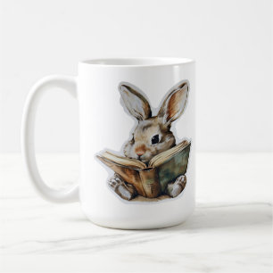 Cute rabbit reading book retro children coffee mug