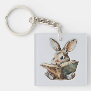 Cute rabbit reading book retro children keychain