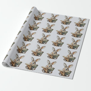 Cute rabbit reading book retro children wrapping paper