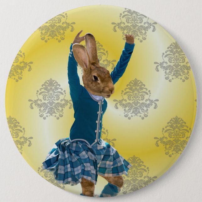 Cute rabbit Scottish highland dancer 6 Inch Round Button (Front)