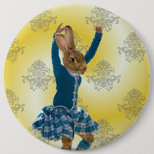 Cute rabbit Scottish highland dancer 6 Inch Round Button