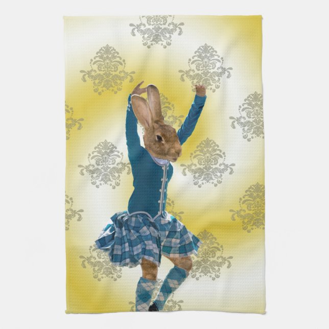 Cute rabbit Scottish highland dancer Kitchen Towel (Vertical)