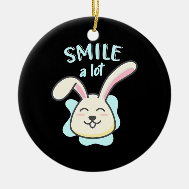 Cute Rabbit Smile A Lot Ceramic Ornament (Front)