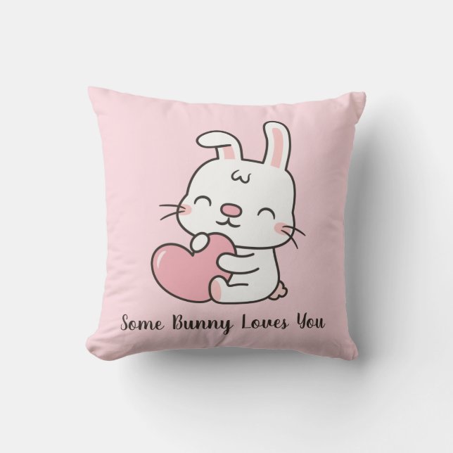 Cute Rabbit, Some Bunny Loves You, Pink Valentine Throw Pillow (Front)