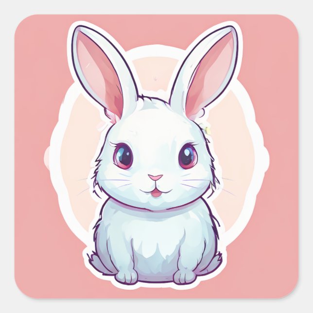cute rabbit  square sticker (Front)