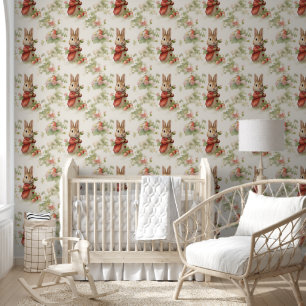 Cute Rabbit Strawberry Nursery Peel & Stick Wallpaper