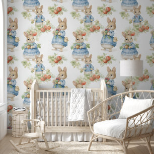 Cute Rabbit Strawberry Plant Nursery Peel & Stick  Wallpaper