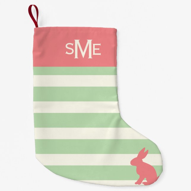 Cute rabbit stripe personalized monogram small christmas stocking (Front)