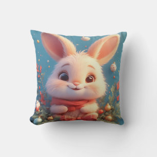 Cute Rabbit Surrounded by Decorations Throw Pillow
