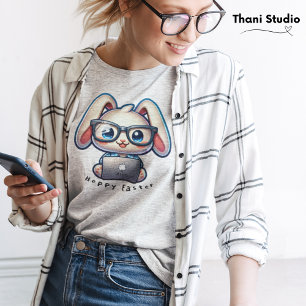 Cute Rabbit Tech Guru Hoppy Easter & Custom Name T-Shirt