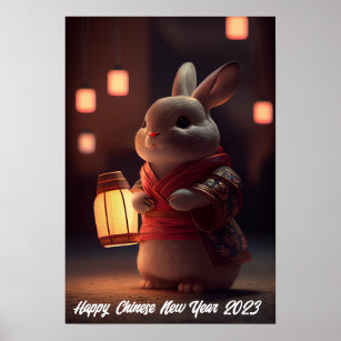 Cute Rabbit Traditional Chinese Robe Poster