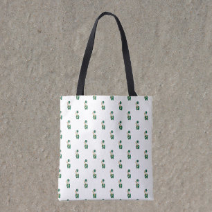 Cute Rabbit Trombone Player Green Gold Pattern Tote Bag
