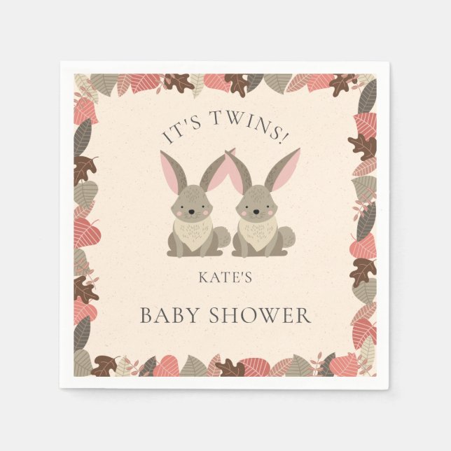 Cute Rabbit Twins Woodland Animals Baby Shower Napkin (Front)