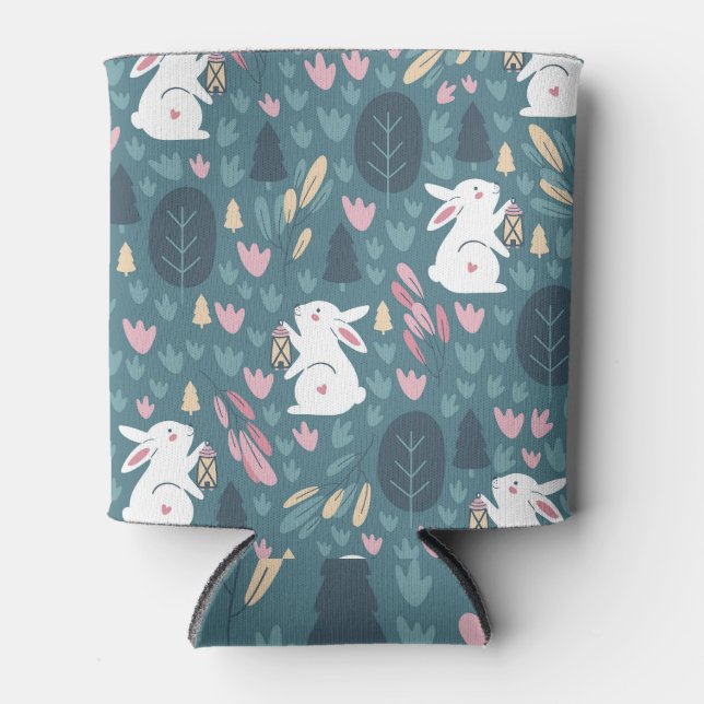 Cute rabbit: vintage seamless print. can cooler (Front)
