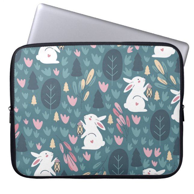 Cute rabbit: vintage seamless print. laptop sleeve (Front)