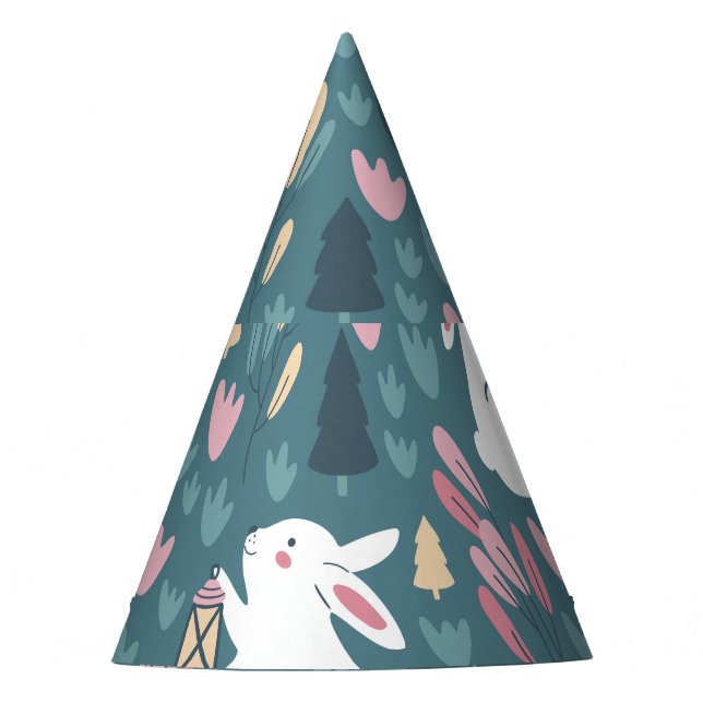 Cute rabbit: vintage seamless print. party hat (Front)