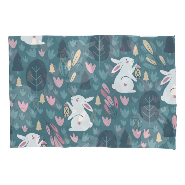 Cute rabbit: vintage seamless print. pillowcase (Front)
