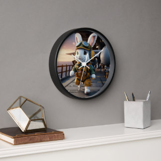 Cute rabbit walking watch clock