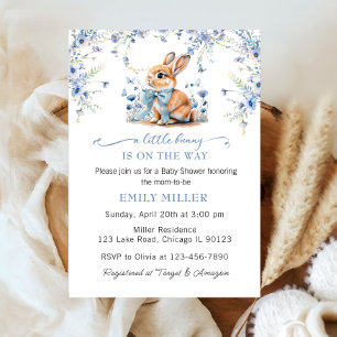 Cute Rabbit wildflower & Gingham Baby Shower Boy Invitation
