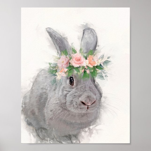 Cute Rabbit with Flower Crown Poster (Front)