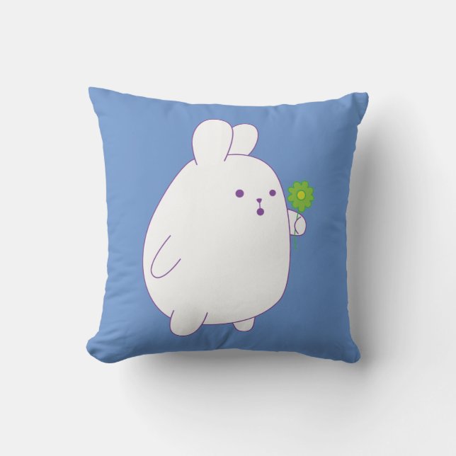 cute rabbit with flower throw pillow (Front)