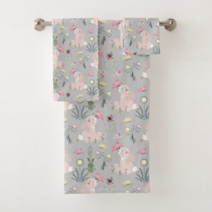 cute rabbit with flowers and butterflies bath towel set