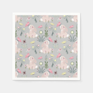 cute rabbit with flowers and butterflies napkin