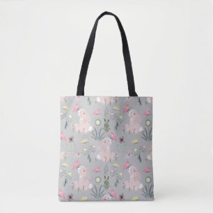 cute rabbit with flowers and butterflies tote bag