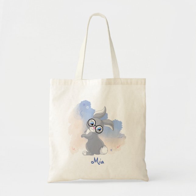 Cute Rabbit with Glasses Personalized Tote Bag (Front)