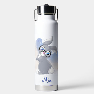 Cute Rabbit with Glasses Personalized Water Bottle