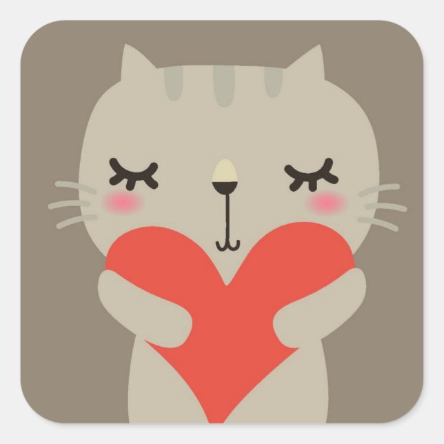 Cute rabbit with love square sticker (Front)