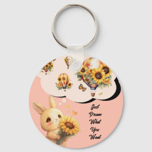 Cute Rabbit With Sunflower Keychain