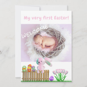 Cute Rabbits First Easter Welcome Photo Baby Birth Announcement