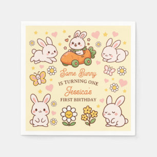 Cute Rabbits Floral Easter Kids' Birthday Party Napkin