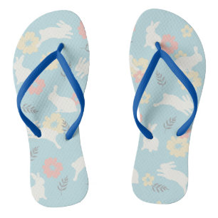 Cute Rabbits Flowers Pattern Flip Flops