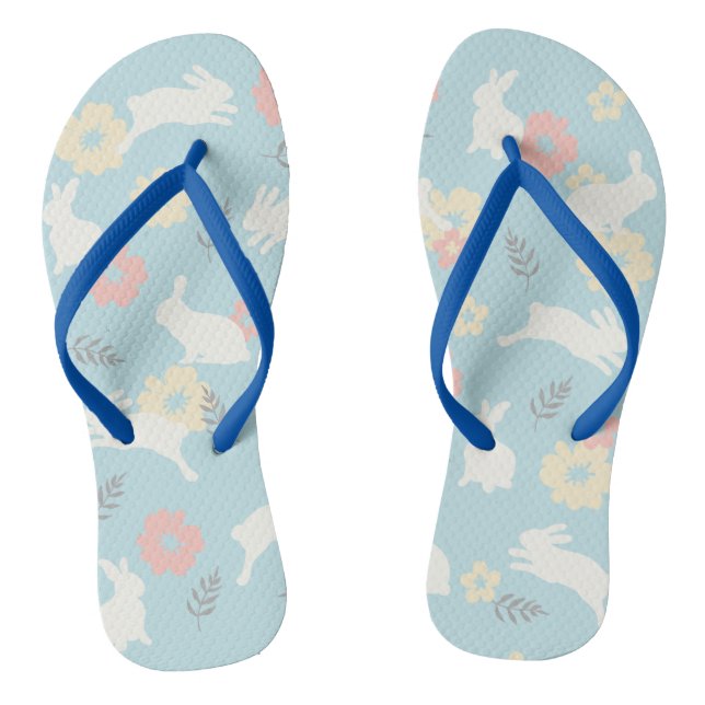 Cute Rabbits Flowers Pattern Flip Flops (Footbed)