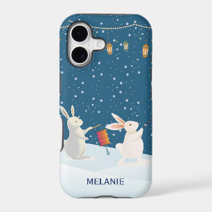 Cute Rabbits Lantern Parade in Snow Personalised