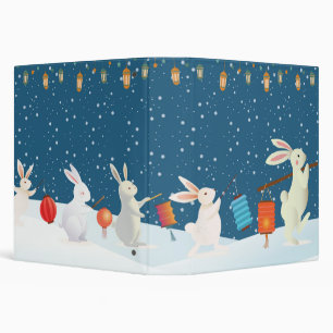 Cute Rabbits Lantern Parade Through Snow Christmas Binder
